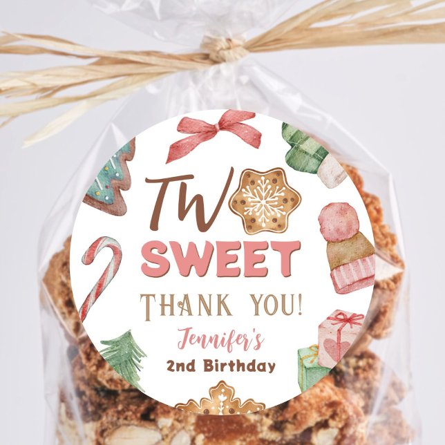 Christmas Winter 2nd Birthday Girl Cute Cookie Classic Round Sticker (Creator Uploaded)