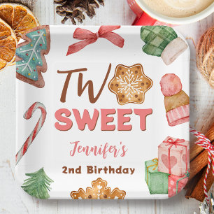 Christmas Winter 2nd Birthday Girl Cute Cookie Paper Plate