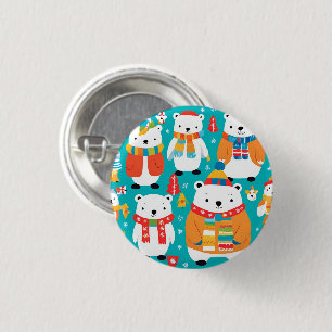 Christmas Winter Animal Party Pattern 1 Inch Round Button