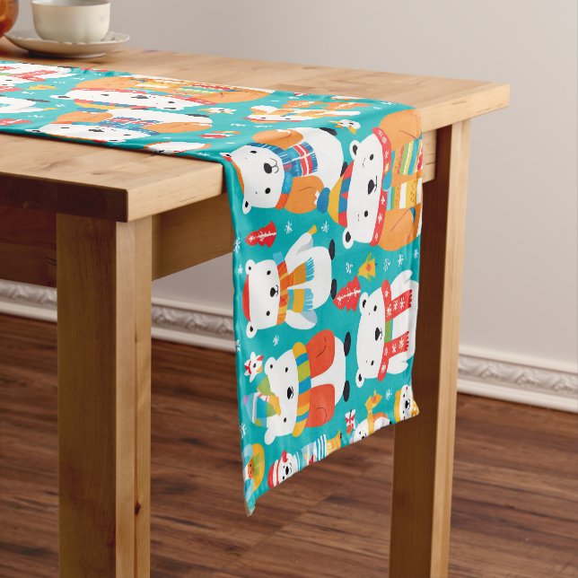 Christmas Winter Animal Party Pattern Short Table Runner (In Situ)
