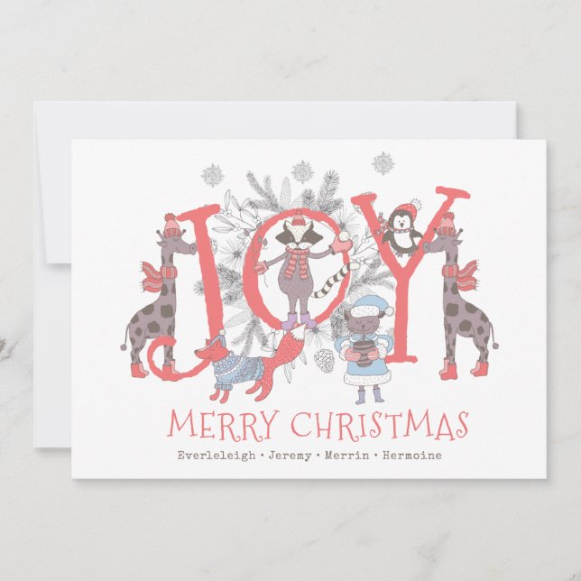 Christmas Winter Animals Joy Holiday Card (Front)