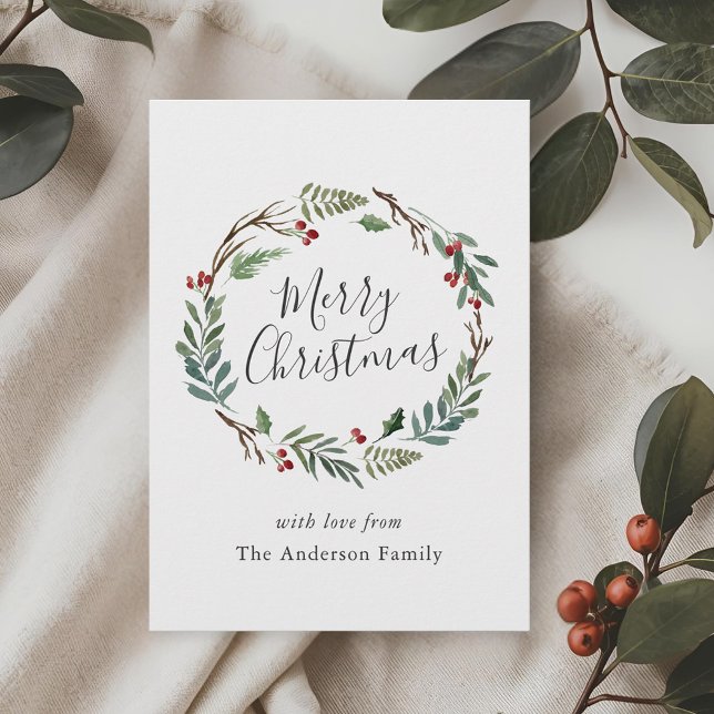 Christmas Winter Berries Wreath Merry Christmas Holiday Card (Creator Uploaded)
