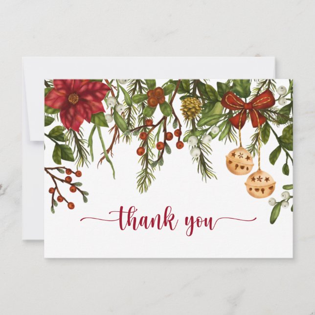 Christmas, Winter Berries, Xmas Holly Thank You (Front)