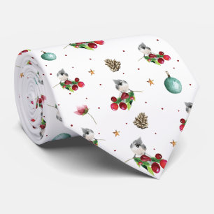 Christmas Winter Bird Tufted Titmouse Pattern Tie