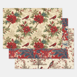 Christmas Winter Birds Rustic Decoupage Vintage Wrapping Paper Sheet