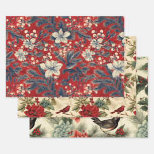 Christmas Winter Birds Rustic Decoupage Vintage Wrapping Paper Sheet