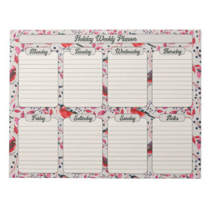 Christmas Winter Birds Weekly Planner Notepad