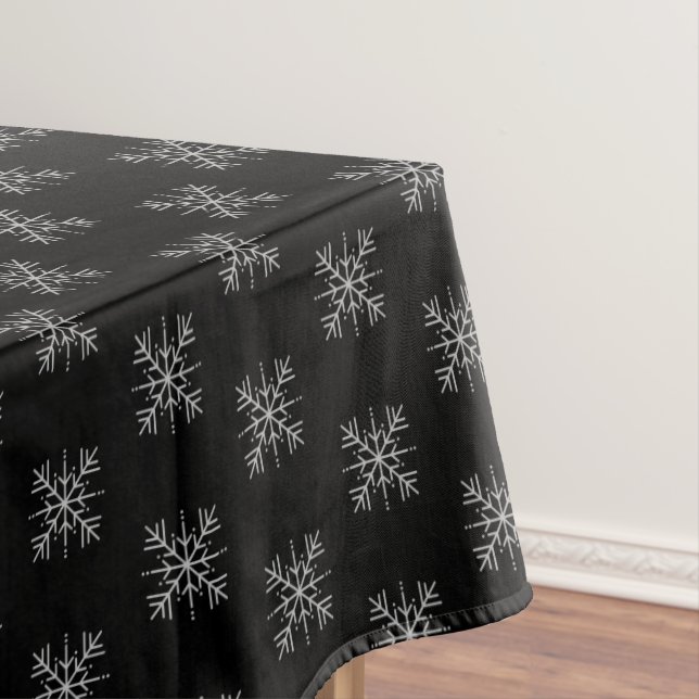 Christmas Winter Black Snowflakes Snow Festive Tablecloth (In Situ)
