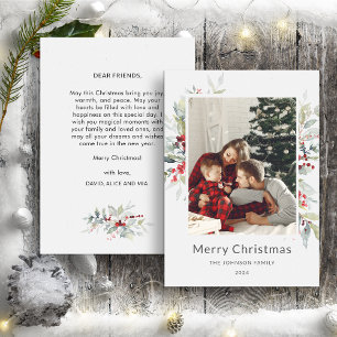 Christmas Winter Bouquet of Red Berries One Photo Holiday Card