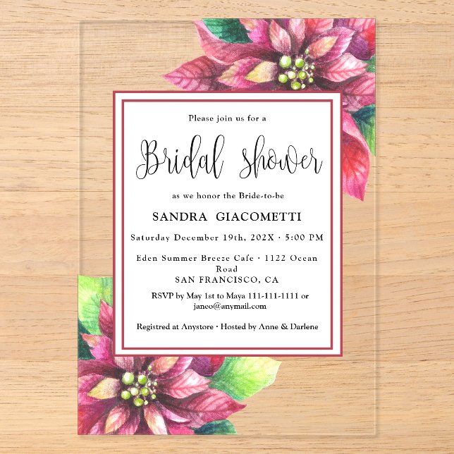  Christmas Winter Bridal Shower  Acrylic Invitations (Front)