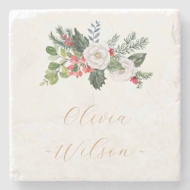 Christmas Winter Bridal Shower Stone Coaster (Front)