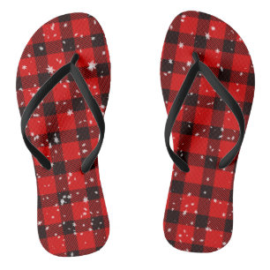 Christmas Winter Buffalo Plaid Snowflakes Flip Flops