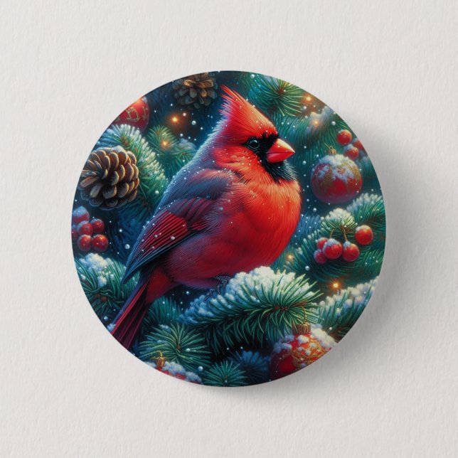 Christmas/winter Cardinal  2 Inch Round Button (Front)