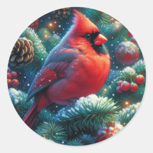Christmas/winter Cardinal Classic Round Sticker