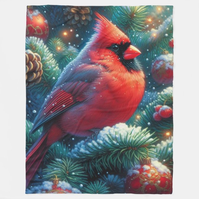 Christmas/winter Cardinal  Fleece Blanket (Front)