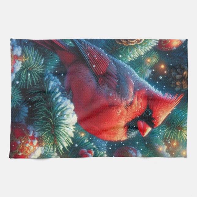 Christmas/winter Cardinal  Kitchen Towel (Horizontal)