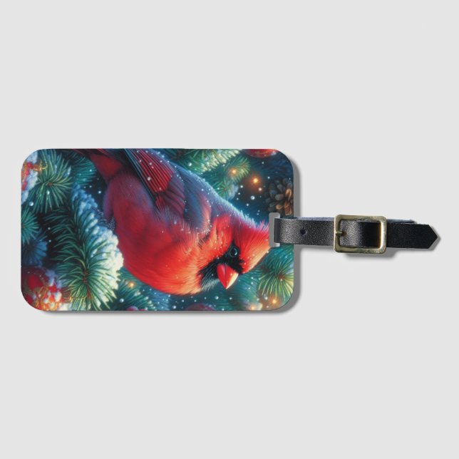 Christmas/winter Cardinal  Luggage Tag (Front Horizontal)