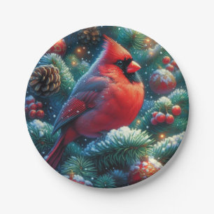 Christmas/winter Cardinal  Paper Plate