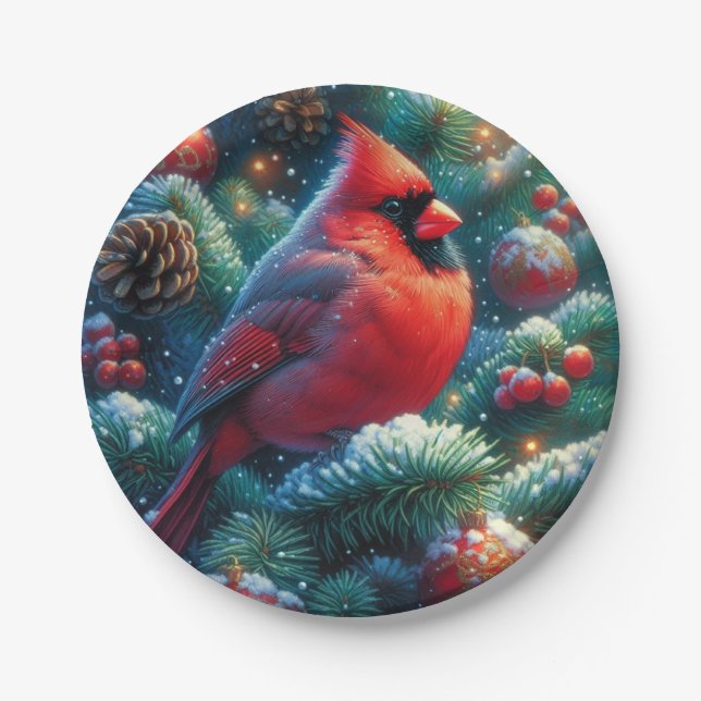 Christmas/winter Cardinal  Paper Plate (Front)