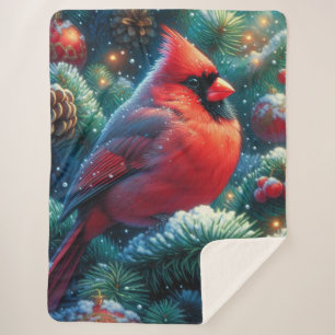 Christmas/winter Cardinal  Sherpa Blanket