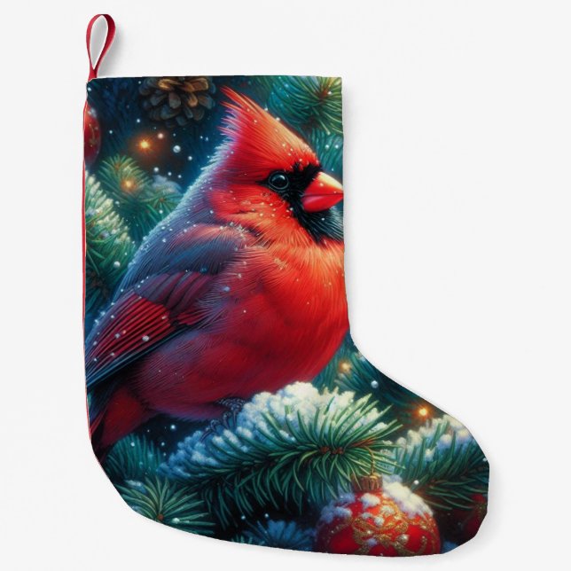 Christmas/winter Cardinal  Small Christmas Stocking (Front)
