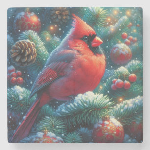 Christmas/winter Cardinal  Stone Coaster