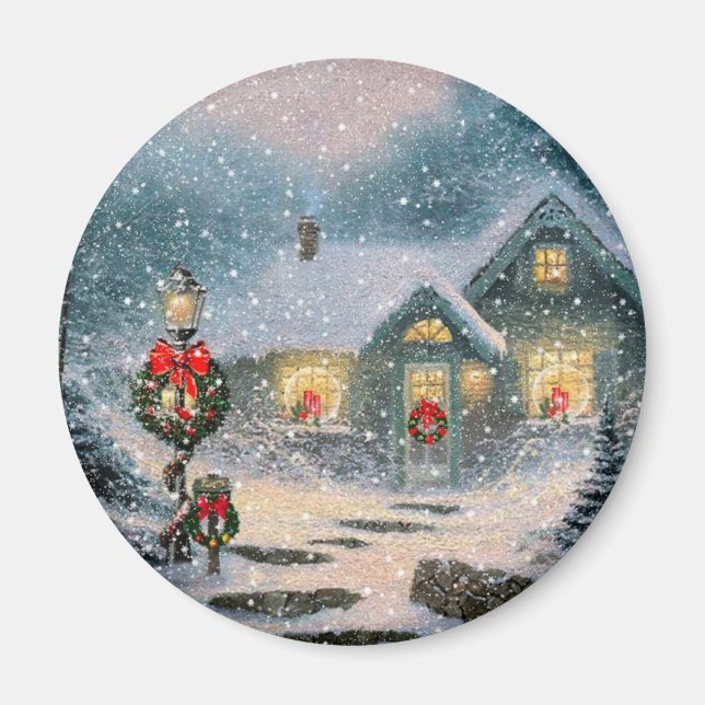 Christmas Winter Cottage Magnet (Front)