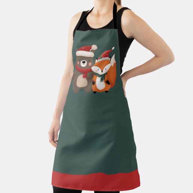 Christmas/Winter Cute Bear & Fox Apron (Insitu)