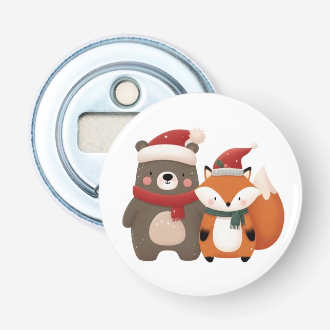 Christmas/Winter Cute Bear & Fox Bottle Opener (Front)