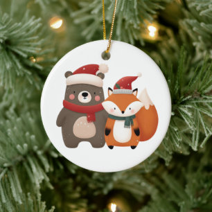 Christmas/Winter Cute Bear & Fox Ceramic Ornament