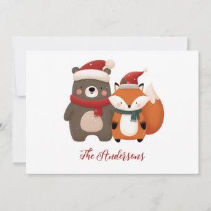Christmas/Winter Cute Bear & Fox Holiday Card