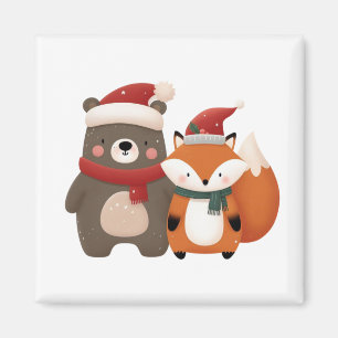 Christmas/Winter Cute Bear & Fox Magnet