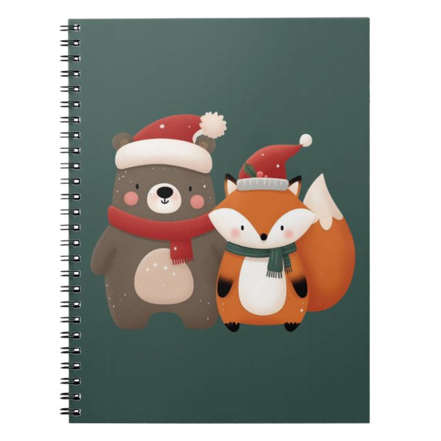 Christmas/Winter Cute Bear & Fox Notebook (Front)