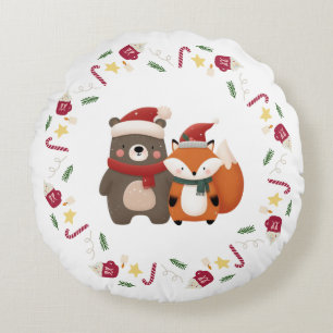 Christmas/Winter Cute Bear & Fox Round Pillow