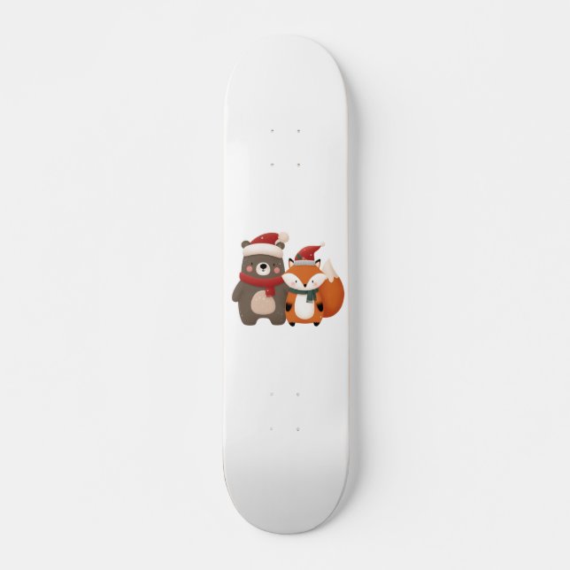Christmas/Winter Cute Bear & Fox Skateboard (Front)