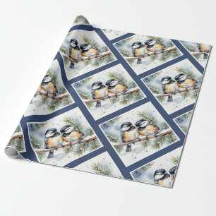 Christmas Winter Cute Chickadee Birds Wrapping Paper