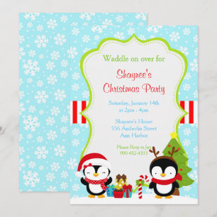 Christmas Winter Cute Penguins Invitation