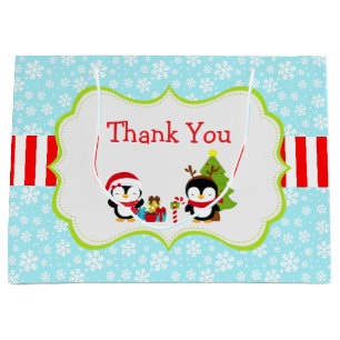 Christmas Winter Cute Penguins Large Gift Bag