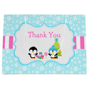 Christmas Winter Cute Penguins Large Gift Bag