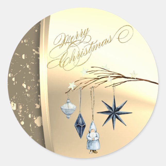 Christmas Winter Decoration Faux Gold Classic Round Sticker (Front)