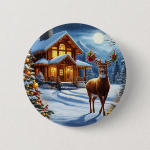 Christmas/Winter Deer Lodge 2 Inch Round Button