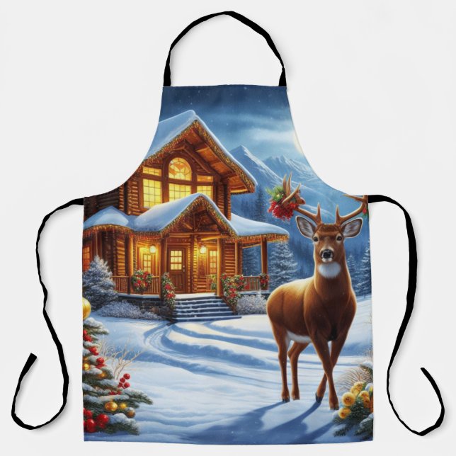 Christmas/Winter Deer Lodge Apron (Front)