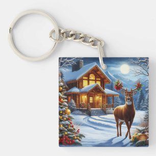 Christmas/Winter Deer Lodge Keychain