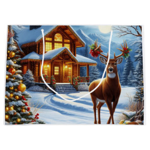 Christmas/Winter Deer Lodge Large Gift Bag