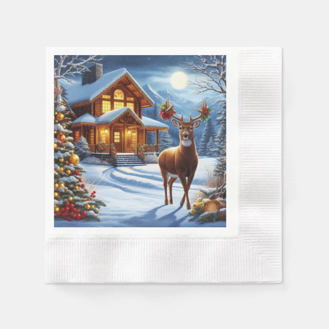 Christmas/Winter Deer Lodge Napkin (Front)