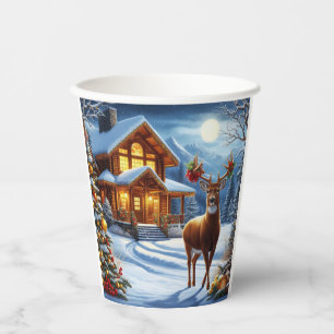 Christmas/Winter Deer Lodge Paper Cups