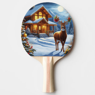 Christmas/Winter Deer Lodge Ping Pong Paddle