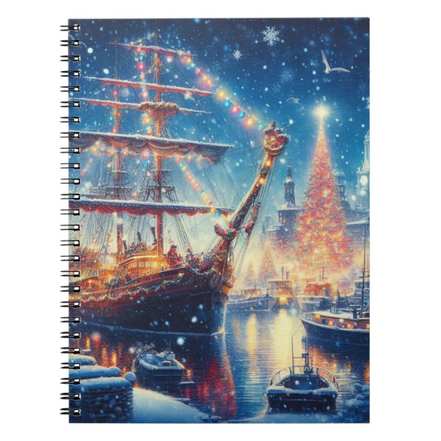 Christmas/Winter docked ship Notebook (Front)