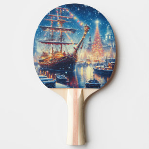 Christmas/Winter docked ship Ping Pong Paddle