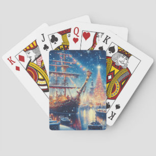 Christmas/Winter docked ship Playing Cards